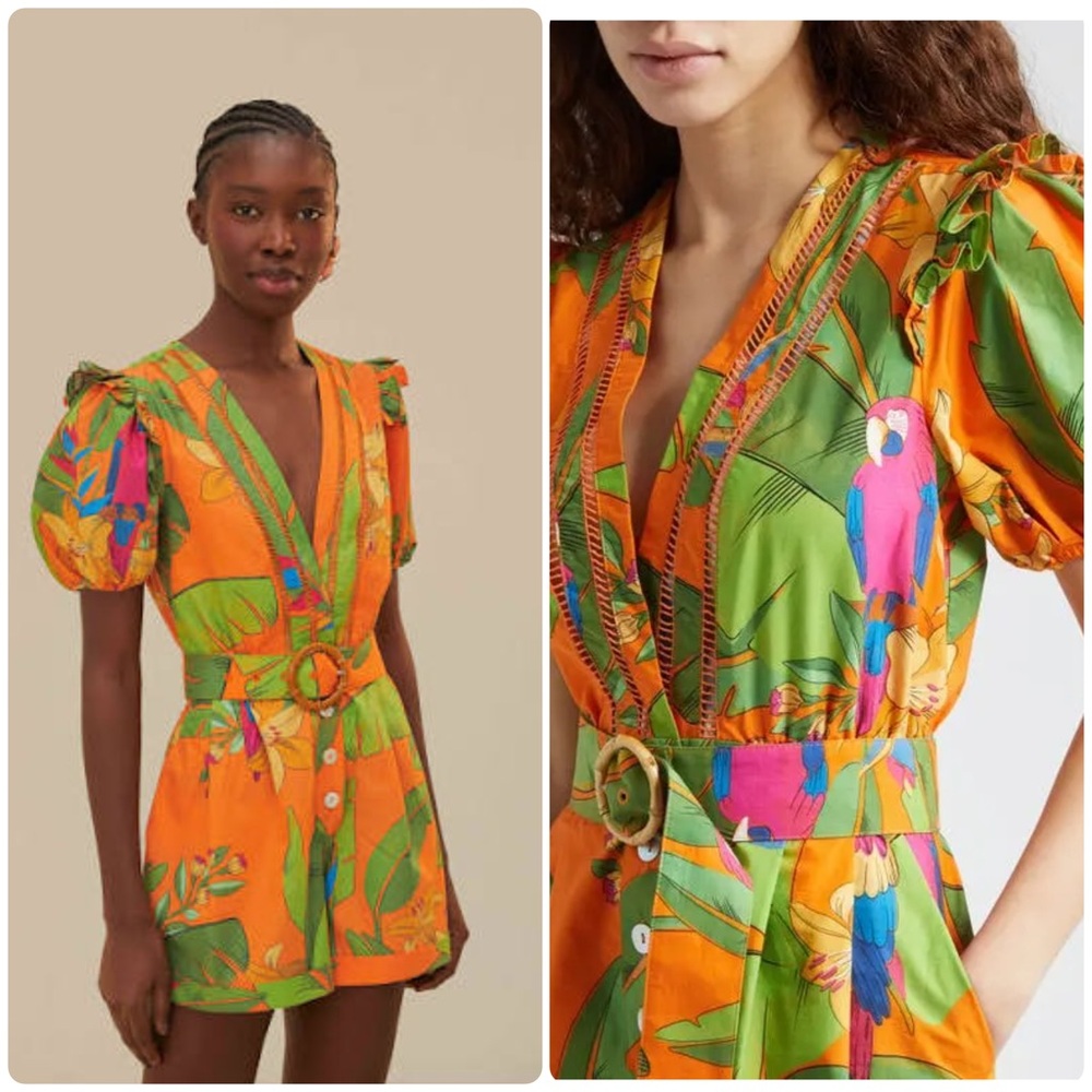 🌴 FARM Rio size M Fresh Macaws Belted Romper 🌴 - Picture 2 of 10